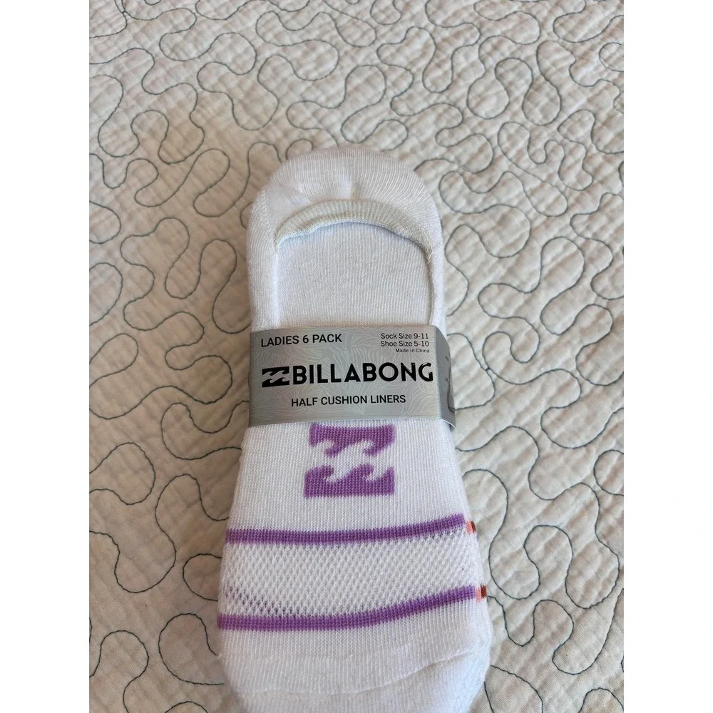Billabong Womens 6 Pack Half Cushion No Show Socks Shoe Size 5-10